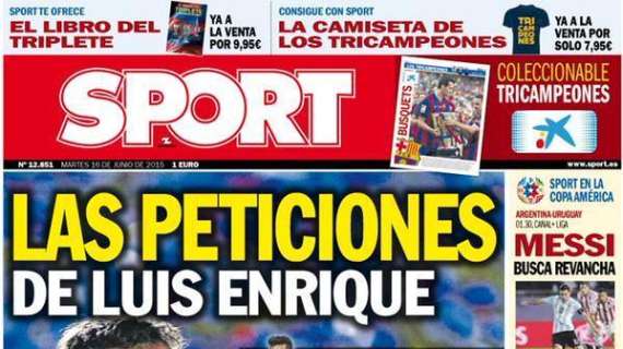 Portada SPORT: Las peticiones de Luis Enrique