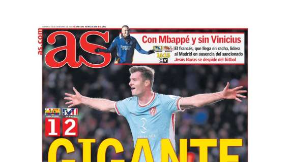 AS saca en portada la victoria del Atlético de Madrid y su liderato