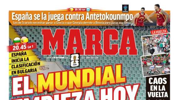 "El Mundial empieza hoy": el partido de España, en la portada de Marca
