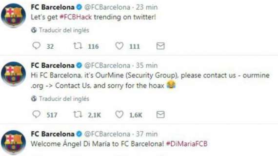 FOTO - El susto de la noche: "Bienvenido, Di María", en el Twitter oficial del Barça