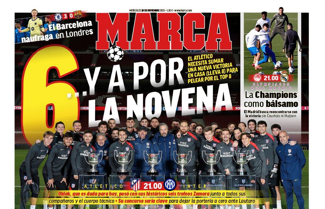 Marca destaca en su portada la previa de los encuentros de Champions