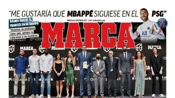 PORTADA | Marca, Sergio Ramos: "Me gustaría que Mbappé siguiese en el PSG"