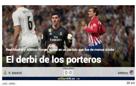 Marca: "El derbi de los porteros: tablas en un partido que fue de menos a más"