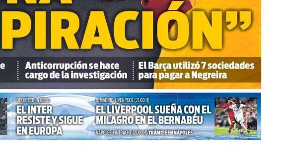 PORTADA | Sport: "El Liverpool sueña con el milagro en el Bernabéu"