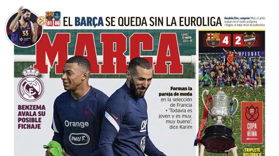 PORTADA | Marca, con las palabras de Benzema: "Ya he entrenado con Mbappé, y es un fenómeno"