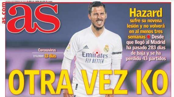 PORTADA - As, con la nueva lesión de Hazard: "Otra vez K.O."