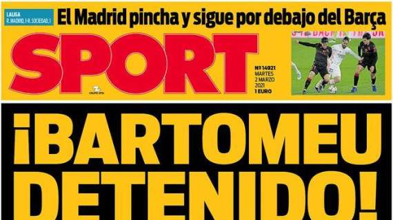 PORTADA - Sport: "El Madrid pincha y sigue por debajo del Barça"