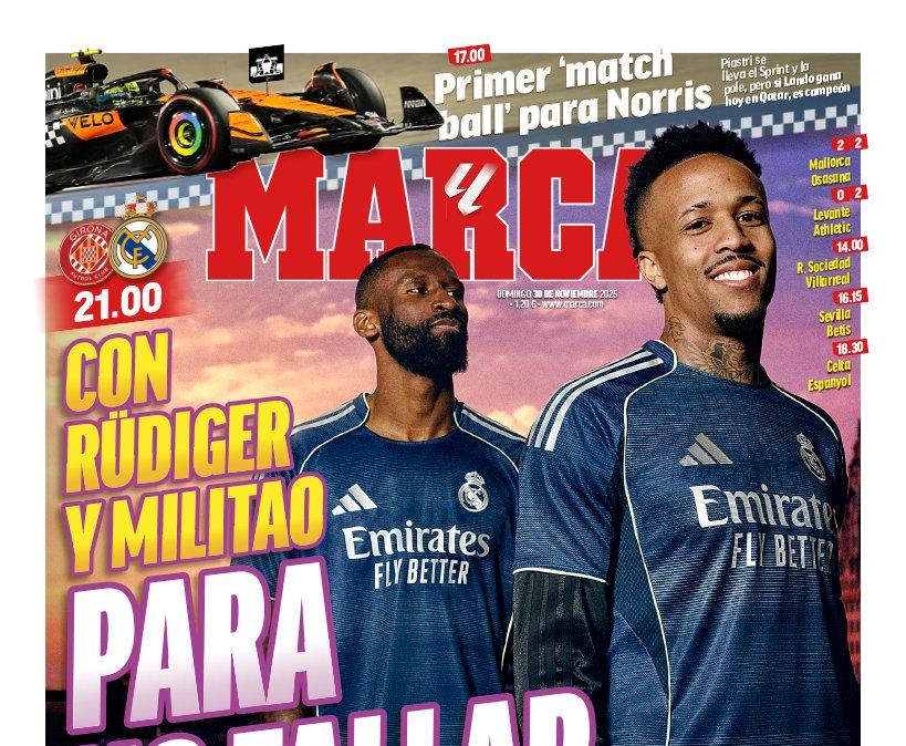 Marca destaca en su portada la vuelta de Militao y Rüdiger