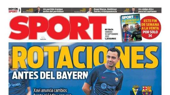 PORTADA | Sport se olvida del Madrid: "Xavi anuncia cambios: rotaciones antes del Bayern: "