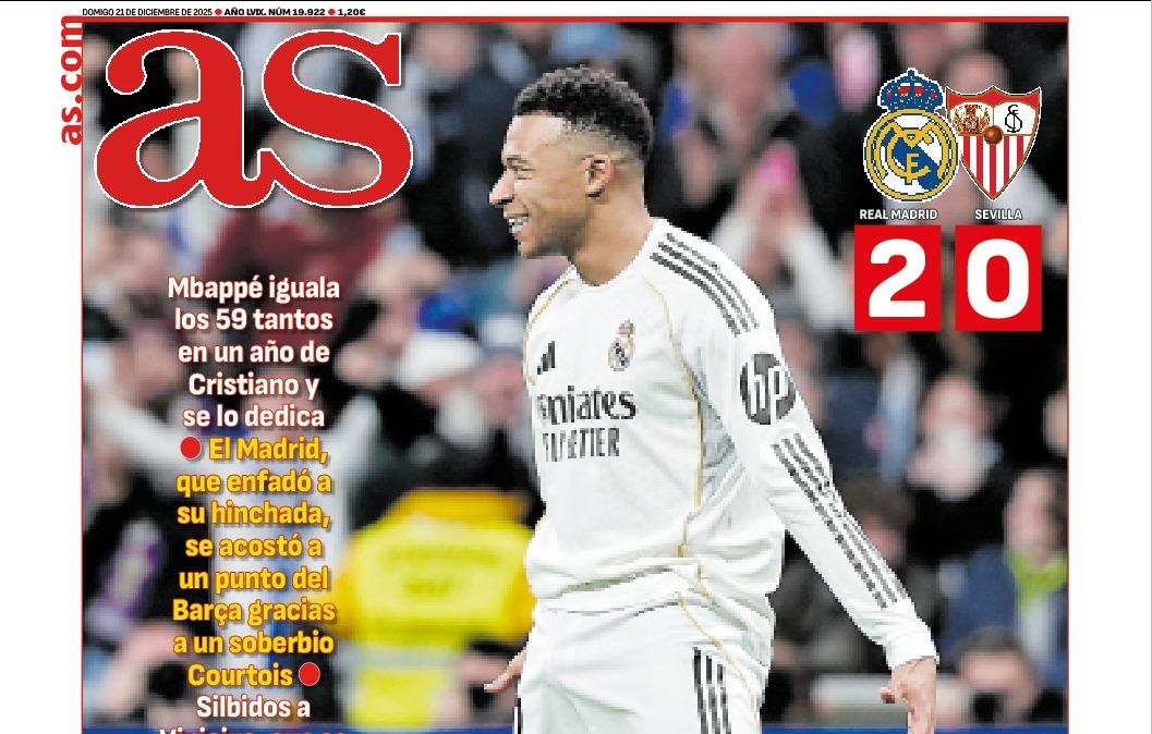 AS destaca los pitos del Santiago Bernabéu al Real Madrid en su portada