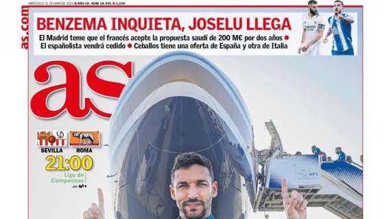 PORTADA | AS: "Benzema inquieta, Joselu llega"