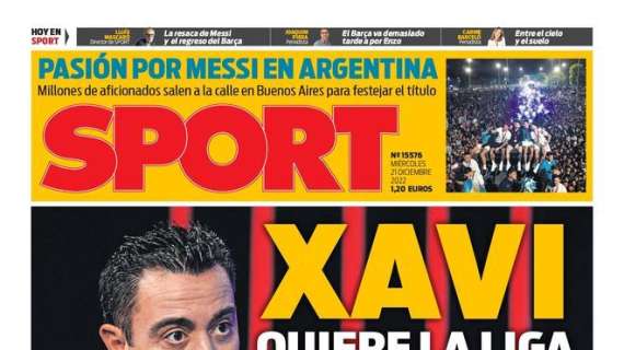 PORTADA | Sport: "Xavi quiere la Liga porque daría estabilidad"