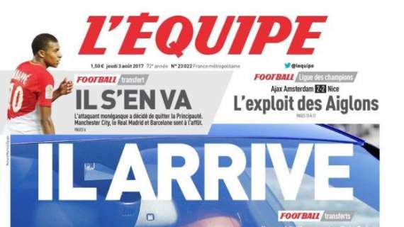 PORTADA - L'Equipe: Neymar llega y Mbappé se va. Madrid, Barça y City, los pretendientes