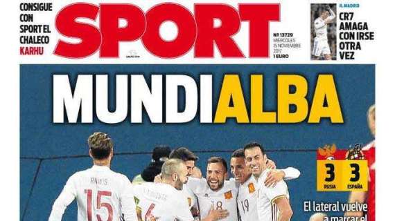 PORTADA - Sport usa un juego de palabras para ensalzar a Jordi Alba: "MundiAlba"