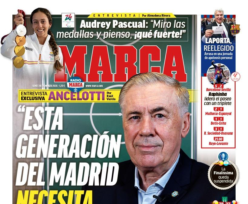 Ancelotti en entrevista y la victoria de Laporta son las portadas de prensa de hoy