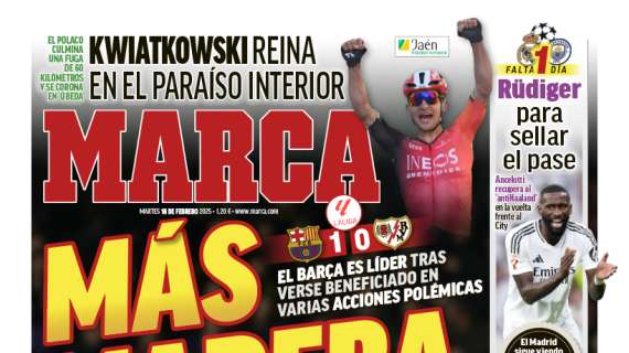 "Más madera" titula Marca en portada, destacando la polémica del Barça-Rayo