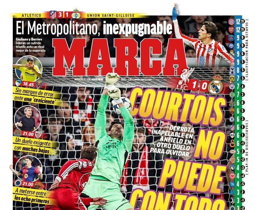 "Courtois no puede con todo", saca Marca en su portada