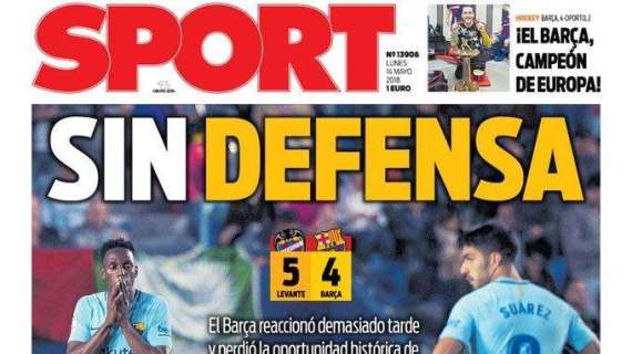 PORTADA - SPORT: "El Barcelona, sin defensa"