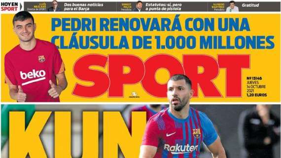 PORTADA | Sport: "'Kun' ya golea; Pedri renovará con una cláusula de 1.000 millones"