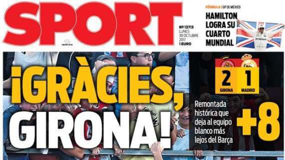 PORTADA - Sport agradece el favor de los de Machín al Barça: "Gràcies, Girona"