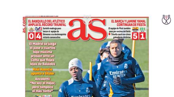 La portada de As abre con el Real Madrid - Celta de Copa del Rey