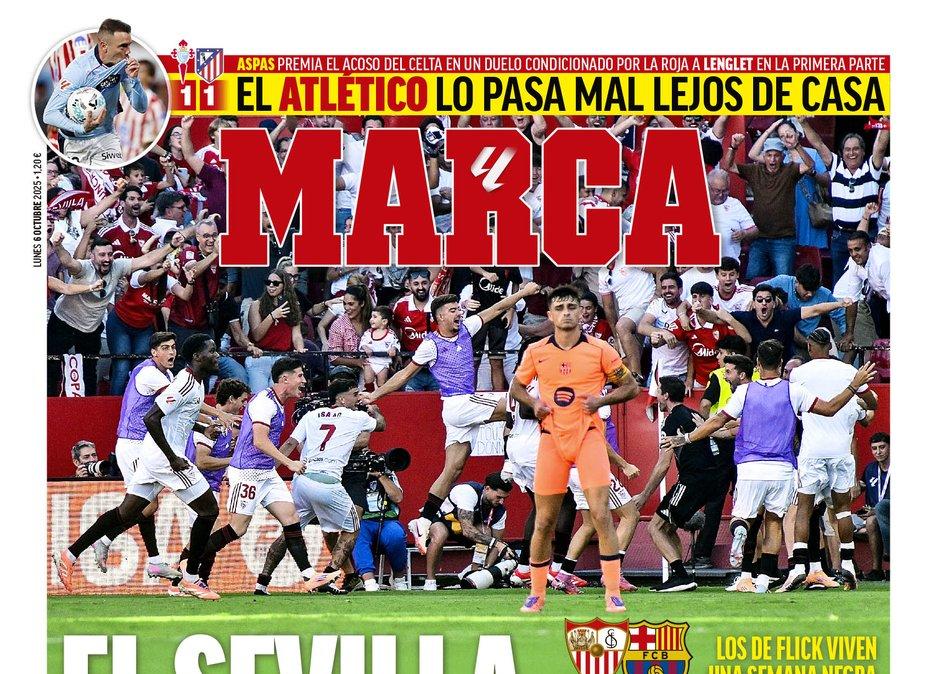 La derrota del Barcelona en Sevilla, en la portada de Marca