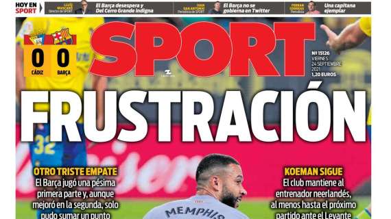 PORTADA | Sport con el nuevo empate del Barcelona: "Frustración"