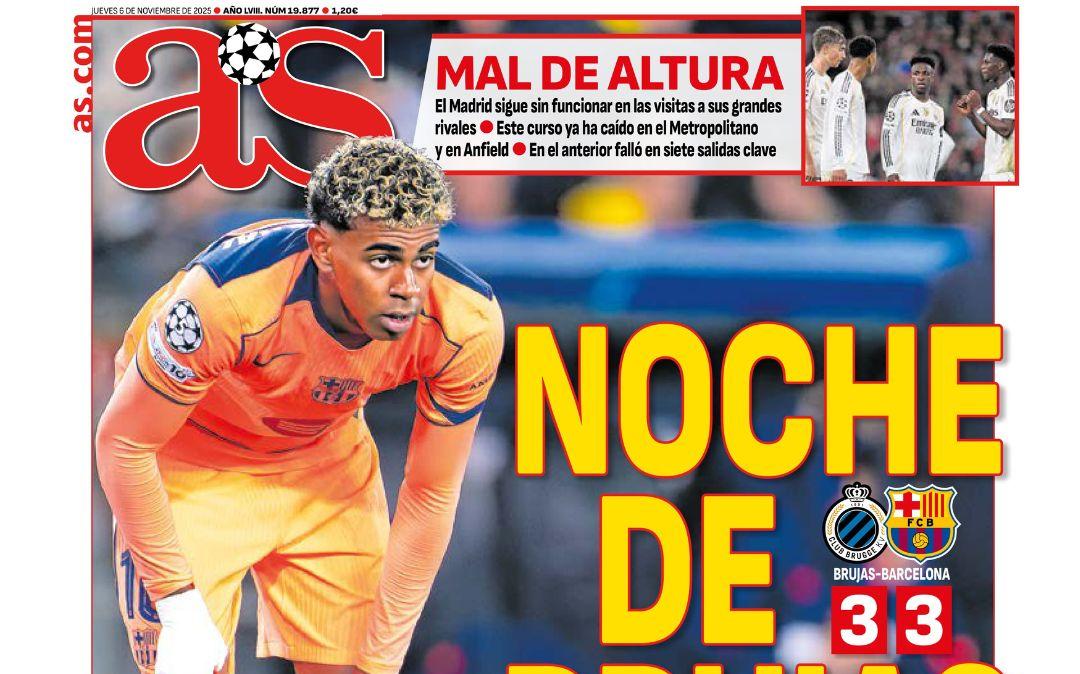 La noche de Brujas del Barcelona, en la portada de AS