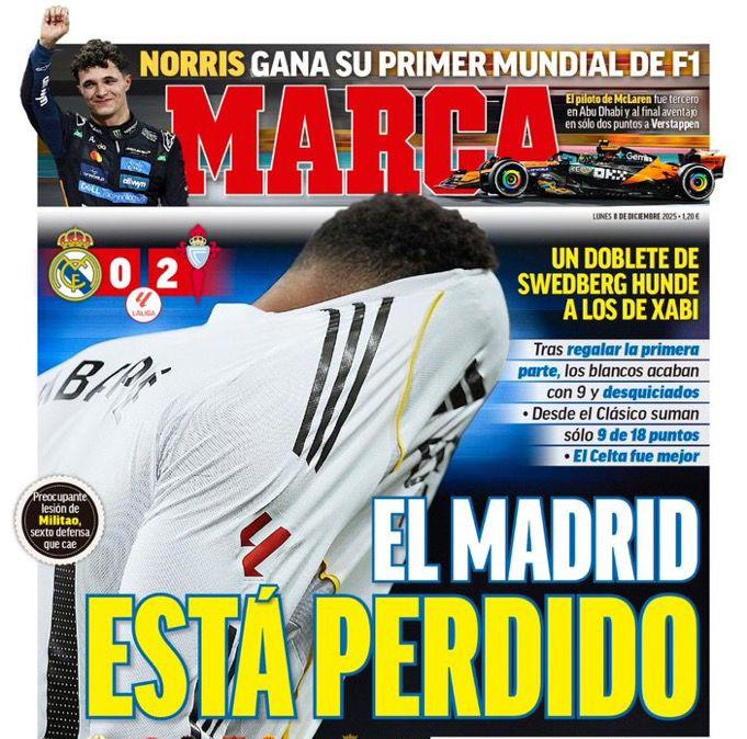 La derrota ante el Celta ocupa las portadas de la prensa deportiva