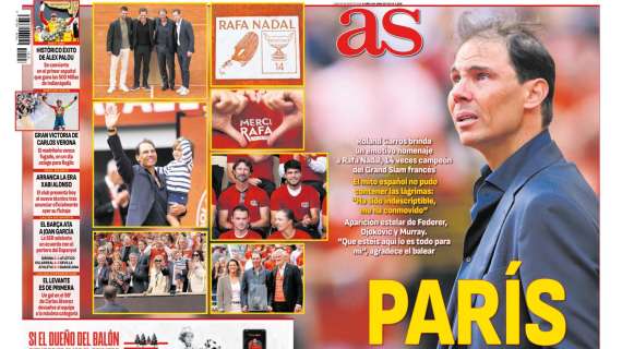AS luce en portada el homenaje a Nadal en Roland Garros: "París a sus pies"