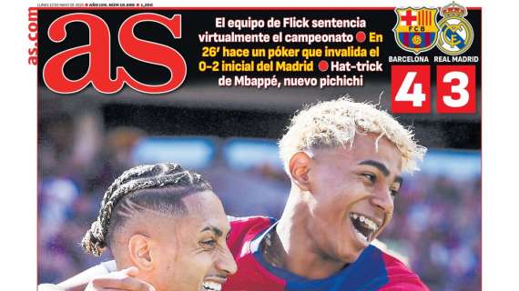 "El Barça abraza la liga" titula el diario AS en su portada