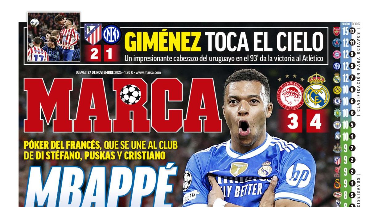 El póker de Mbappé protagoniza la portada del Marca