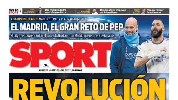 PORTADA | Sport: "El Madrid, el gran reto de Pep"