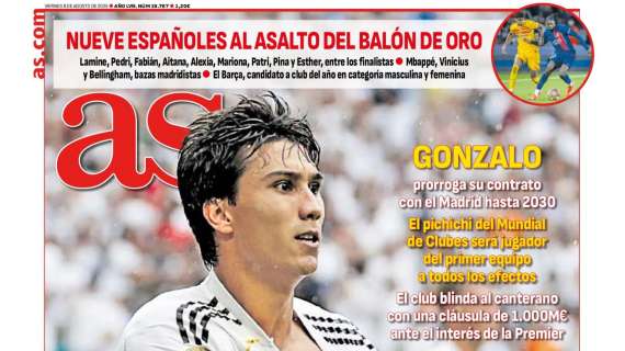 AS destaca en primera plana la renovación de Gonzalo con el Real Madrid