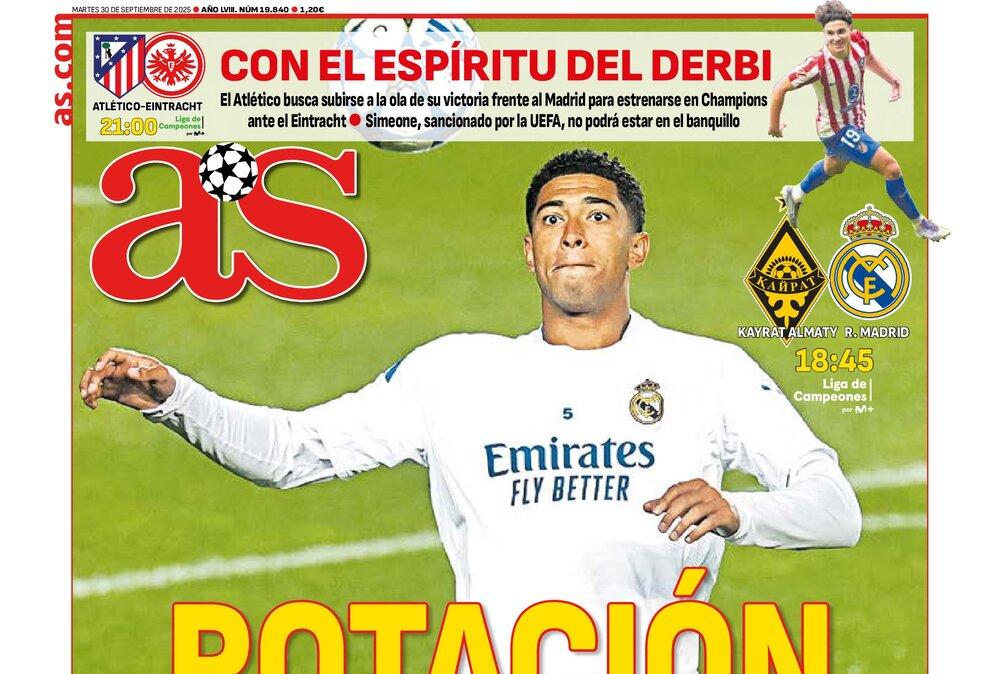 "Rotación bajo presión": el Kairat - Real Madrid, en la portada de AS