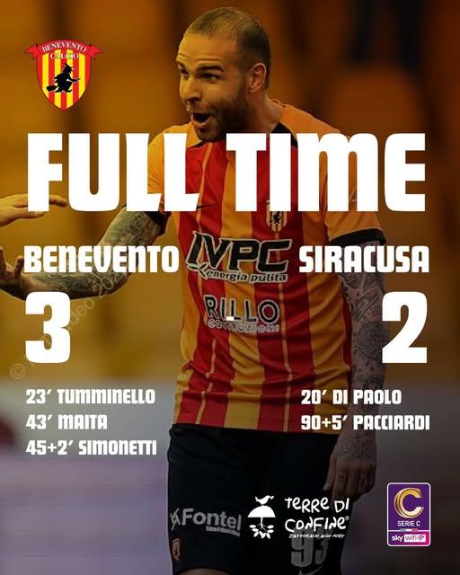 Benevento-Siracusa 3-2: la Strega rimonta al “Vigorito”