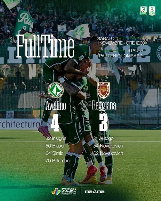 Serie BKT, Avellino-Reggiana 4-3: poker biancovrede