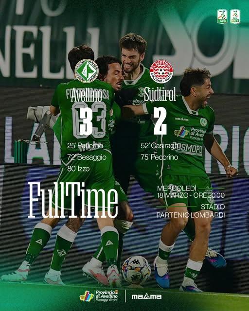 L’Avellino batte il Südtirol 3-2
