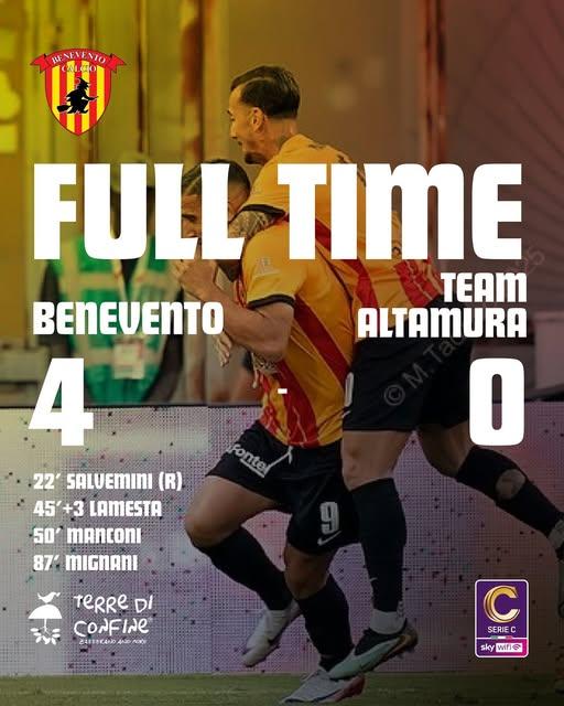 Il Benevento spazza via l’Altamura: un poker per restare in scia alla Salernitana