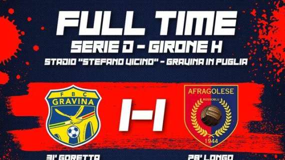 Serie D/Girone H - Gravina-Afragolese 1-1 pari esterno per i campani 
