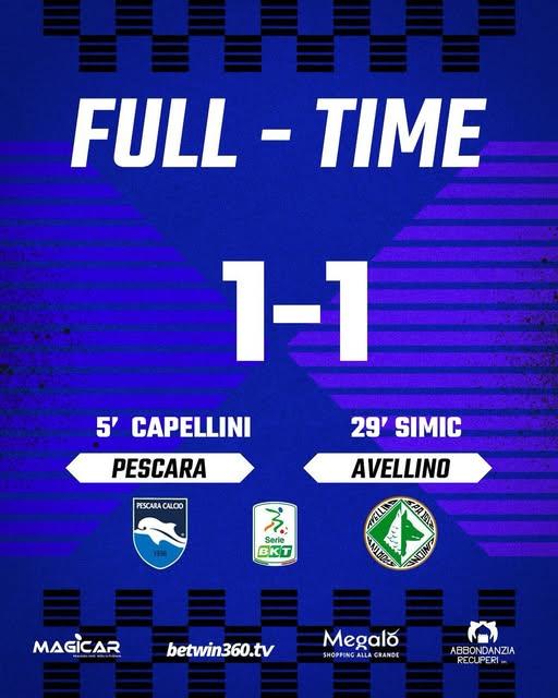 Pescara - Avellino 1-1, equilibrio e grinta: il punto vale per entrambe