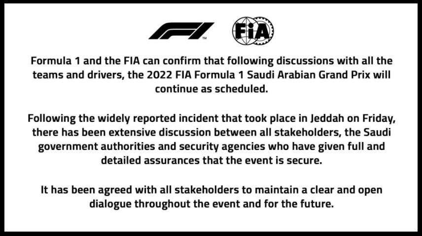 Formula 1 | Comunicato ufficiale FIA-F1 sulla sicurezza del Gp dell'Arabia Saudita