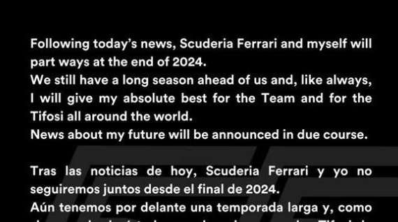 F1 | Ferrari, il messaggio di Sainz: "Divorzio ufficiale. Ma quest'anno..."