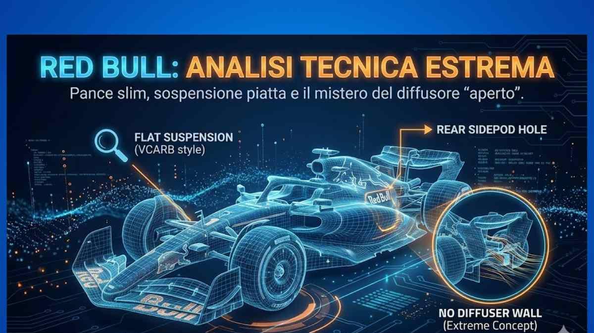 F1 Tecnica, Red Bull "invisibile" ma estrema: spunta un buco nel sidepod e sparisce il diffusore