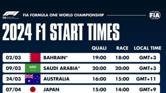 F1 | Calendario 2024, gli orari ufficiali dei Gran Premi: in Bahrain sabato sera