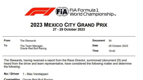 F1 | UFFICIALE - FIA, Verstappen non sarà penalizzato in Messico