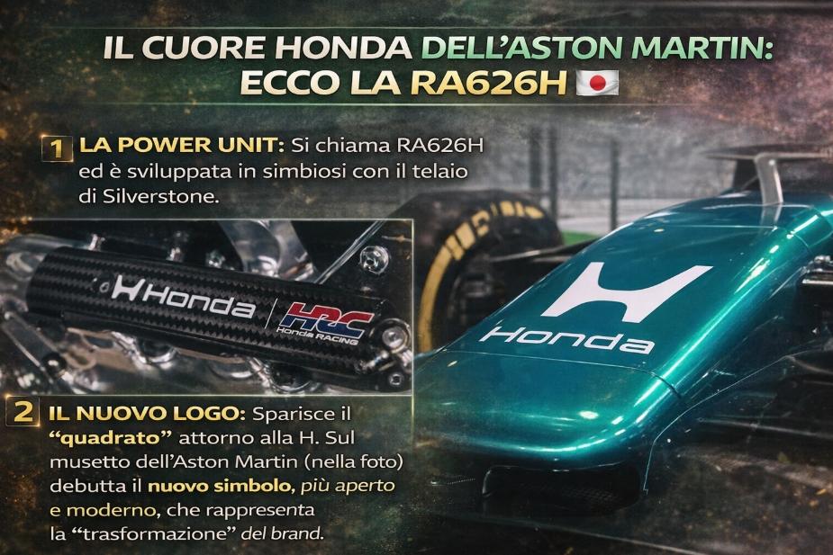 F1, Svelata la Power Unit Honda 2026 per Aston Martin: ecco la RA626H e il nuovo logo "H"