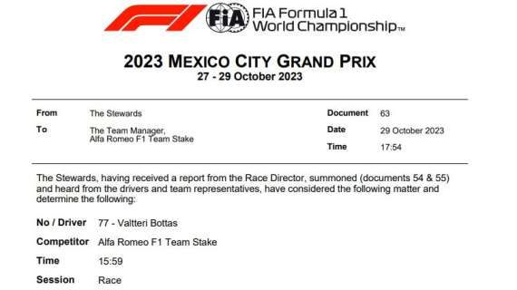 F1 | UFFICIALE - FIA, Bottas colpevole dell'incidente di Stroll: via 2 punti patente