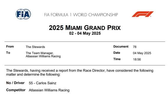 F1 | UFFICIALE, Williams: nessuna penalità per Sainz per aver colpito Hamilton