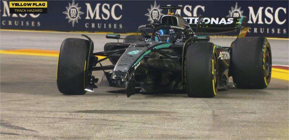 F1, FP2 Singapore, l'effetto pendolo beffa Russell: ala rotta